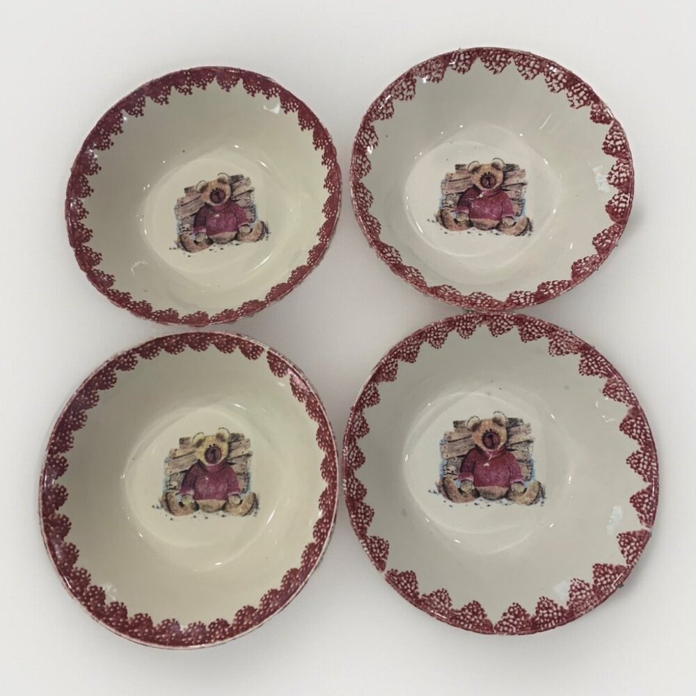 Set 4 Stoneware Bowl 6.5" Bear in a Sweater Stoneware Pottery